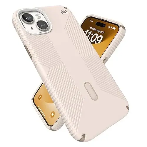 Speck iPhone 15 Plus g'ilofi - ClickLock sirpanmaydigan qulf, MagSafe, tushishdan himoya tutqichi - iPhone 15 Plus iPhone 14 Plus 6.7 dyuymli telefon g'ilofi - Presidio2 tutqichi oqartirilgan suyak/meros oltin/yong'oq jigarrang - SPECK