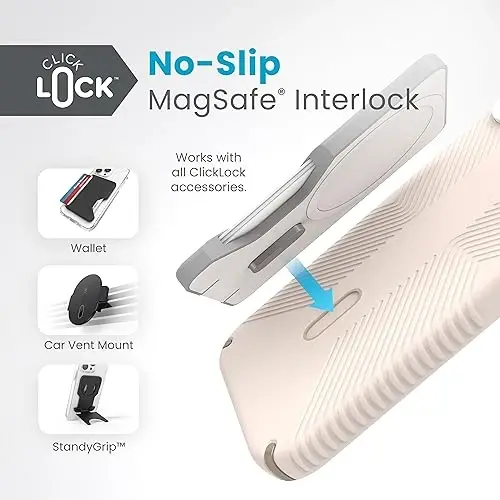 Speck iPhone 15 Plus g'ilofi - ClickLock sirpanmaydigan qulf, MagSafe, tushishdan himoya tutqichi - iPhone 15 Plus iPhone 14 Plus 6.7 dyuymli telefon g'ilofi - Presidio2 tutqichi oqartirilgan suyak/meros oltin/yong'oq jigarrang - 4