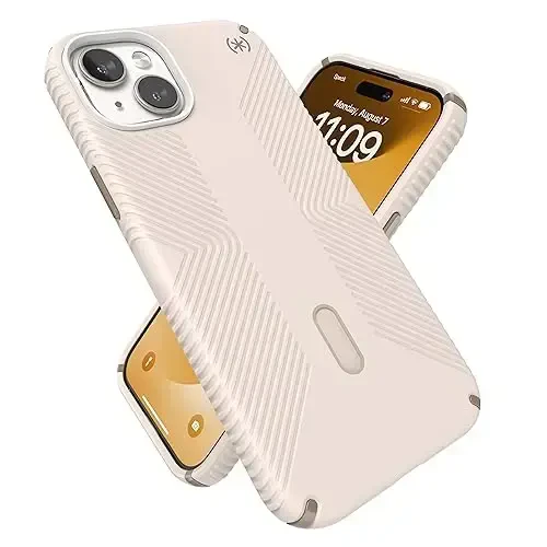 Speck iPhone 15 Plus Case - ClickLock No-Slip Interlock, MagSafe, Drop Protection Grip - for iPhone 15 Plus iPhone 14 Plus 6.7 Inch Phone Case - Presidio2 Grip Bleached Bone/Heirloom Gold/Hazel Brown - 1