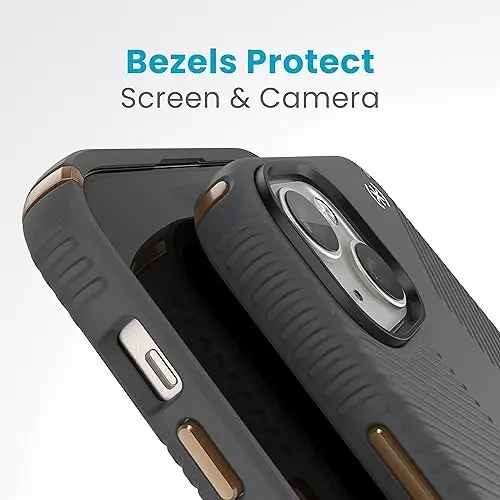 Speck iPhone 15 Plus Case - ClickLock No-Slip Interlock, MagSafe, Drop Protection Grip - for iPhone 15 Plus & iPhone 14 Plus - 6.7 Inch Phone Case - Presidio2 Grip Charcoal Grey/Cool Bronze/White - 6