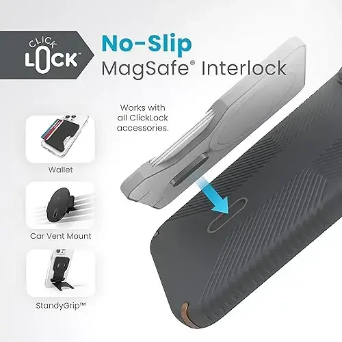 Speck iPhone 15 Plus Case - ClickLock No-Slip Interlock, MagSafe, Drop Protection Grip - for iPhone 15 Plus & iPhone 14 Plus - 6.7 Inch Phone Case - Presidio2 Grip Charcoal Grey/Cool Bronze/White - 4