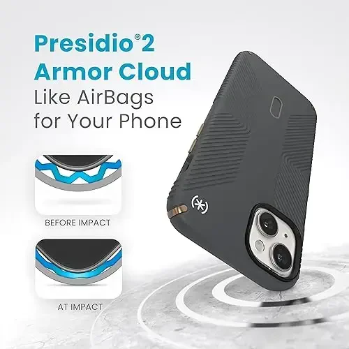 Speck iPhone 15 Plus Case - ClickLock No-Slip Interlock, MagSafe, Drop Protection Grip - for iPhone 15 Plus & iPhone 14 Plus - 6.7 Inch Phone Case - Presidio2 Grip Charcoal Grey/Cool Bronze/White - 5