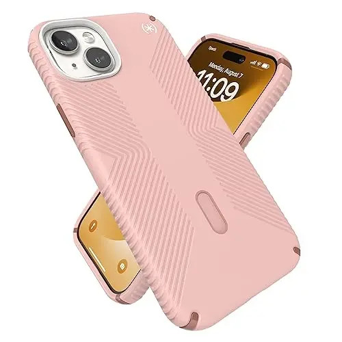 Speck iPhone 15 Plus Case - ClickLock No-Slip Interlock, MagSafe, Drop Protection Grip - for iPhone 15 Plus & iPhone 14 Plus - 6.7 Inch Phone Case - Presidio2 Grip Dahlia Pink/Rose Copper/White - SPECK