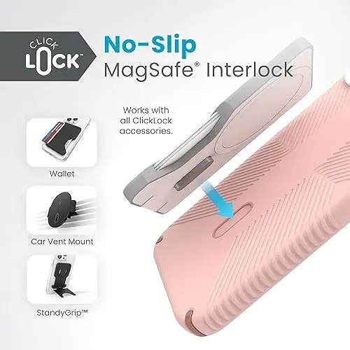 Speck iPhone 15 Plus Case - ClickLock No-Slip Interlock, MagSafe, Drop Protection Grip - for iPhone 15 Plus & iPhone 14 Plus - 6.7 Inch Phone Case - Presidio2 Grip Dahlia Pink/Rose Copper/White - 4