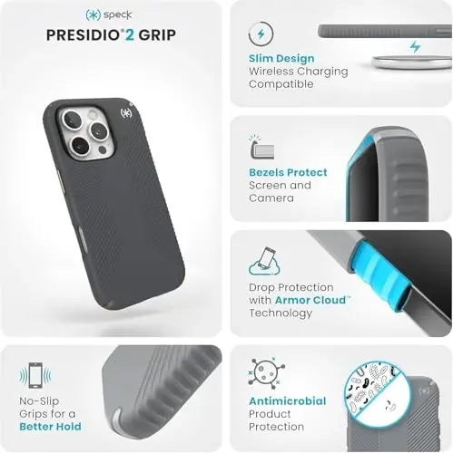 Speck Presidio 2 Grip iPhone 16 Pro Max Case - Slim Phone Case (Grey) - SPECK (1)