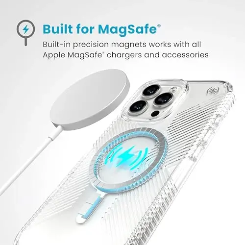 Speck Presidio Clear MagSafe Case - Slim iPhone 16 Pro Max Case - No-Slip Grip - 13ft Drop Protection - Clear/Chrome - 3