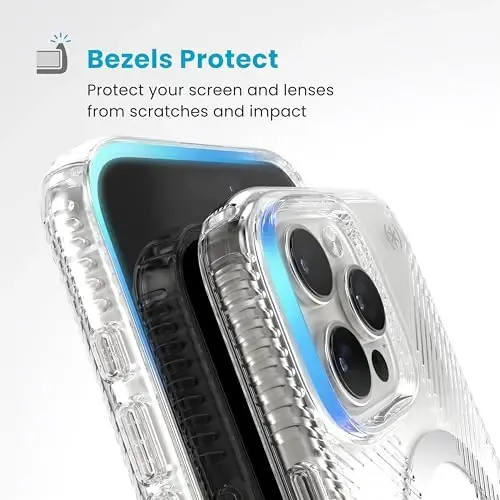 Speck Presidio Clear MagSafe Case - Slim iPhone 16 Pro Max Case - No-Slip Grip - 13ft Drop Protection - Clear/Chrome - 5