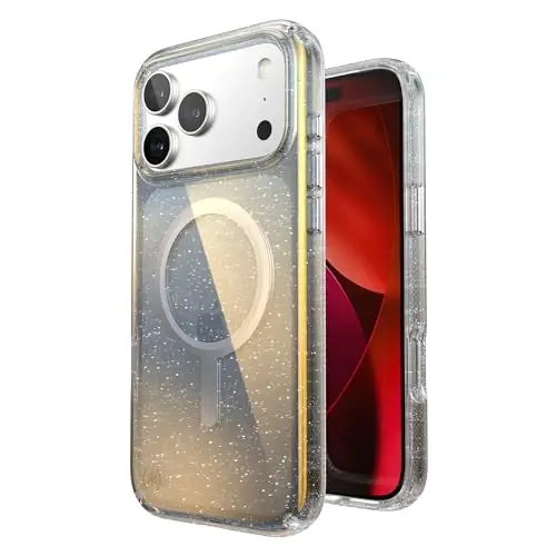 Speck Presidio LUX for iPhone 17 and 18 Pro Max Case, MagSafe-Compatible, Slim Protective Case, Hyper Mirror Glitter/Silver Metallic - 3