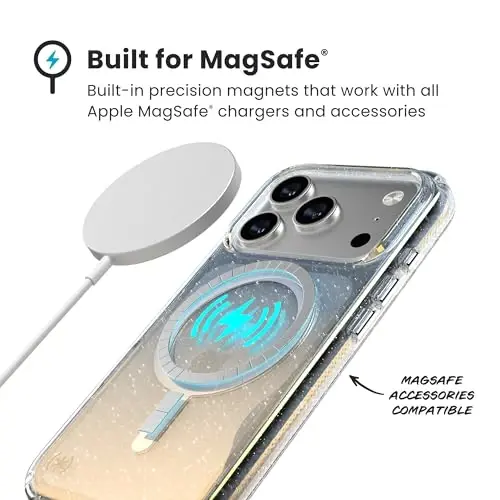 Speck Presidio LUX for iPhone 17 and 18 Pro Max Case, MagSafe-Compatible, Slim Protective Case, Hyper Mirror Glitter/Silver Metallic - 5