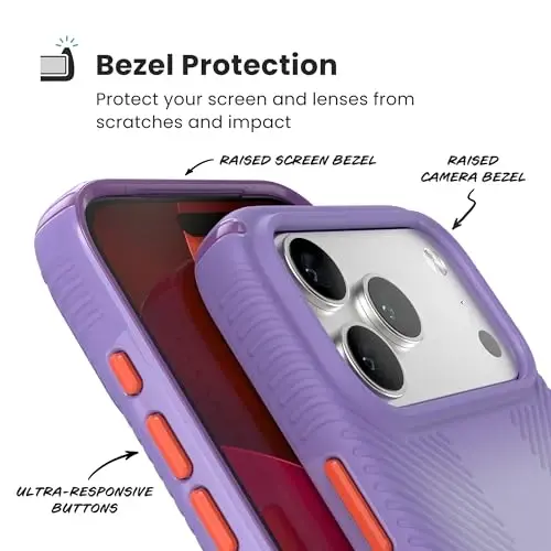 Speck Presidio LUX Grip for iPhone 17 and 18 Pro Max Case, ClickLock Interlock, Slim Protective Case, Purple Fade/Magic Purple/New Poppy - 5