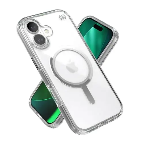 Speck Presidio Perfect Clear for iPhone 17 Case, MagSafe-Compatible, Slim Protective Case, Clear/Clear/Silver - 1