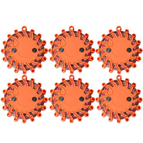 SpeedTech Lights 6 Pack of Rechargeable 16 LED Road Flare Disc Warning Beacon Emergency Flares for The Car, Truck, Bike, RV Vehicles - Roadside Emergency Kit w/Charger & Carrying Case Included - 4