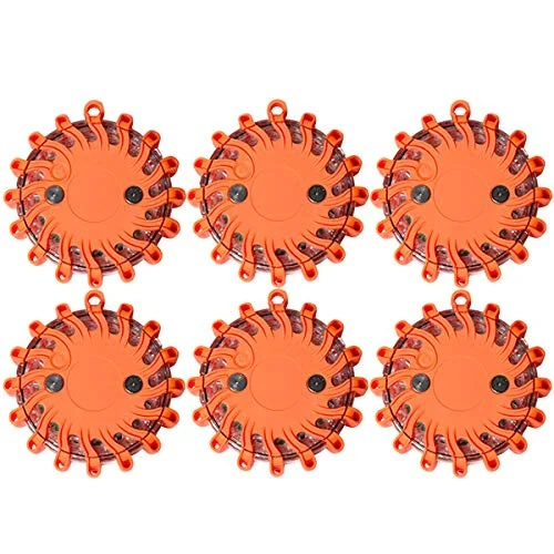 SpeedTech Lights 6 Pack of Rechargeable 16 LED Road Flare Disc Warning Beacon Emergency Flares for The Car, Truck, Bike, RV Vehicles - Roadside Emergency Kit w/Charger & Carrying Case Included - 4
