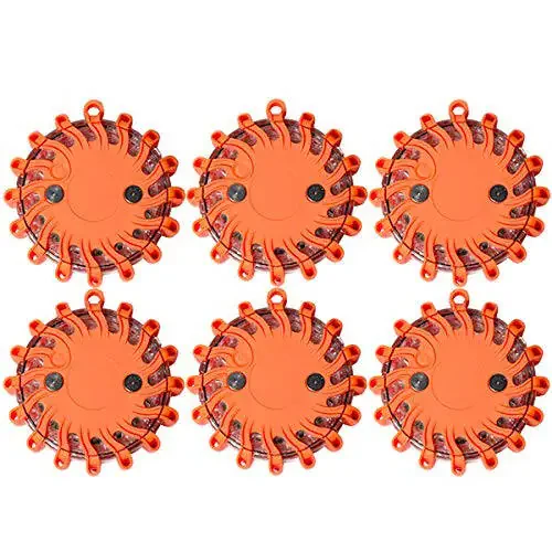 SpeedTech Lights 6 Pack of Rechargeable 16 LED Road Flare Disc Warning Beacon Emergency Flares for The Car, Truck, Bike, RV Vehicles - Roadside Emergency Kit w/Charger & Carrying Case Included - 4