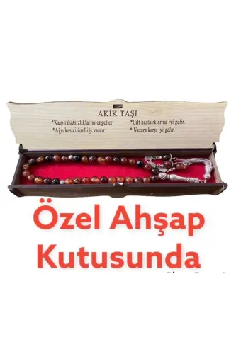 Sphere Cut 8mm Natural Stone Red-Black Agate Rosary in Special Wooden Box-RED - 5