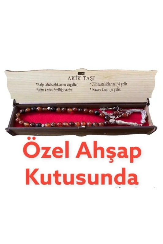 Sphere Cut 8mm Natural Stone Red-Black Agate Rosary in Special Wooden Box-RED - 5