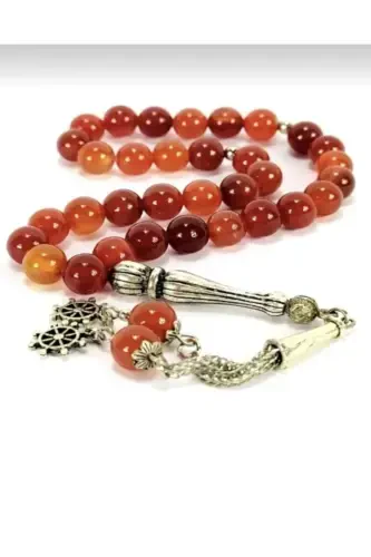 Sphere Cut 8mm Natural Stone Red-Black Agate Rosary in Special Wooden Box-RED - 3