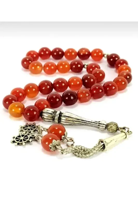 Sphere Cut 8mm Natural Stone Red-Black Agate Rosary in Special Wooden Box-RED - 4