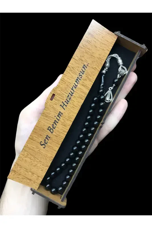 Sphere Cut Oltu Rosary in Wooden Box-kutu21 - KANUNİ TESBİH