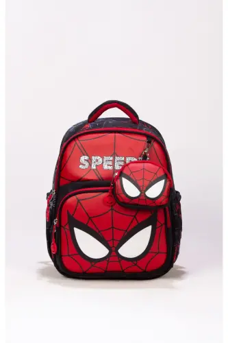 Spider Erkek Çocuk Anaokulu Çantası | Hafif Su Geçirmez Mini Okul Çantası - Kırmızı-Derili - 1