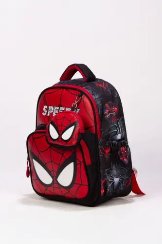 Spider Erkek Çocuk Anaokulu Çantası | Hafif Su Geçirmez Mini Okul Çantası - Kırmızı-Derili - 3