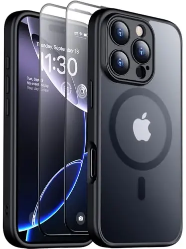 SPIDERCASE Designed for iPhone 16 Case, Magnetic Translucent [2+Full Coverage Tempered Glass Screen Protector] [Full Camera Protection] Anti-Fingerprint Anti-Scratch for iPhone 16 6.1”, Black - SPIDERCASE