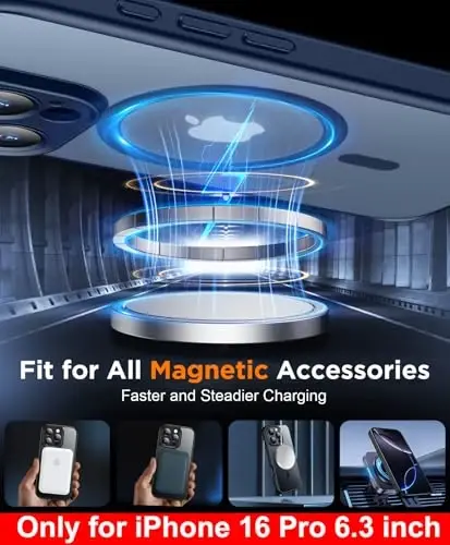 SPIDERCASE Designed for iPhone 16 Case, Magnetic Translucent [2+Full Coverage Tempered Glass Screen Protector] [Full Camera Protection] Anti-Fingerprint Anti-Scratch for iPhone 16 6.1”, Blue - 5