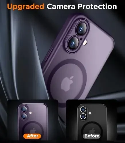 SPIDERCASE Designed for iPhone 16 Case, Magnetic Translucent [2+Full Coverage Tempered Glass Screen Protector] [Full Camera Protection] Anti-Fingerprint Anti-Scratch for iPhone 16 6.1”, Purple - 6