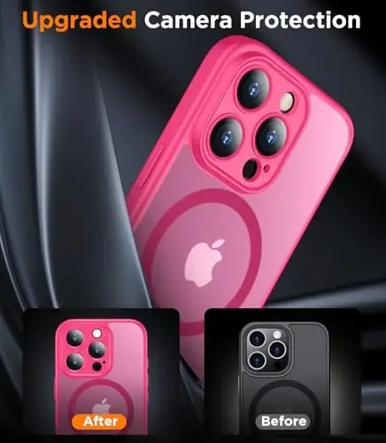SPIDERCASE Designed for iPhone 16 Case, Magnetic Translucent [2+Tempered Glass Screen Protector] [Full Camera Protection] Anti-Fingerprint Anti-Scratch for iPhone 16 6.1”, Hot Pink - 6