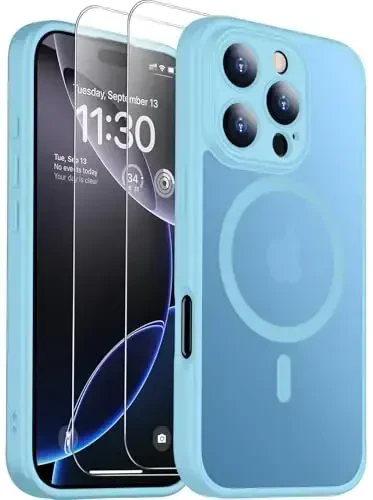 SPIDERCASE Designed for iPhone 16 Pro Case, Magnetic Translucent[2+Tempered Glass Screen Protector] [Camera Protection] Anti-Fingerprint Anti-Scratch for iPhone 16 Pro 6.3”, Light Blue - SPIDERCASE