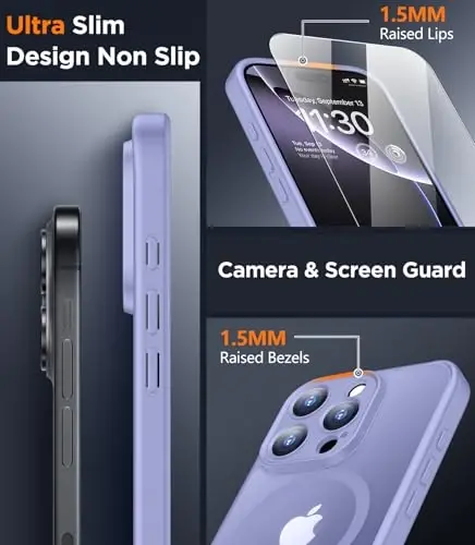 SPIDERCASE Designed for iPhone 16 Pro Case, Magnetic Translucent[2+Tempered Glass Screen Protector] [Camera Protection] Anti-Fingerprint Anti-Scratch for iPhone 16 Pro 6.3”, Light Purple - 4