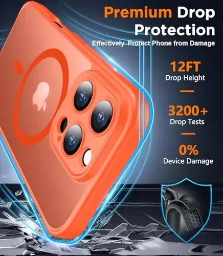 SPIDERCASE Designed for iPhone 16 Pro Case, Magnetic Translucent[2+Tempered Glass Screen Protector] [Camera Protection] Anti-Fingerprint Anti-Scratch for iPhone 16 Pro 6.3”, Orange - 3
