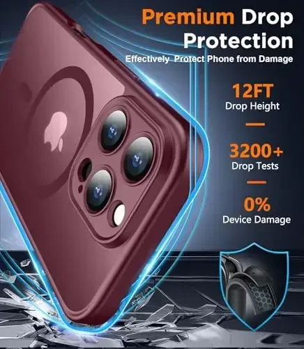 SPIDERCASE Designed for iPhone 16 Pro Case, Magnetic Translucent[2+Tempered Glass Screen Protector] [Camera Protection] Anti-Fingerprint Anti-Scratch for iPhone 16 Pro 6.3”, Wine Red - 3