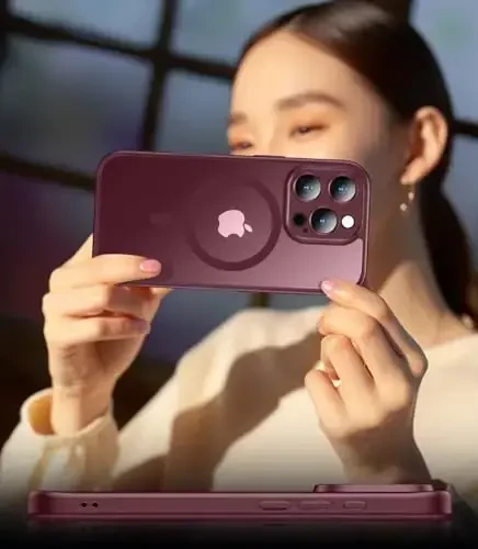 SPIDERCASE Designed for iPhone 16 Pro Case, Magnetic Translucent[2+Tempered Glass Screen Protector] [Camera Protection] Anti-Fingerprint Anti-Scratch for iPhone 16 Pro 6.3”, Wine Red - 7