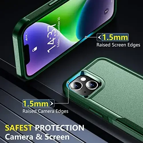 SPIDERCASE для iPhone 14 Case/iPhone 15 Case, [15 FT Military Grade Drop Protection][Non-Slip] 2 Pack [Tempered Glass Screen Protectors+Camera Lens Protectors] Heavy Duty Shockproof Case, Deep Green - 5