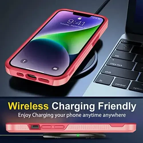 SPIDERCASE для iPhone 14 Case/iPhone 15 Case, [15 FT Military Grade Drop Protection][Non-Slip] 2 Pack [Tempered Glass Screen Protectors+Camera Lens Protectors] Heavy Duty Shockproof Case, Light Pink - 7