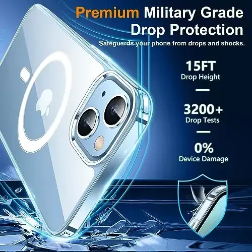 SPIDERCASE for iPhone 14 Case/iPhone 15 Case, [15 FT Military Grade Drop Protection] Magnetic [Crystal Clear] 2 Pack [Tempered Glass Screen Protectors+Camera Lens Protectors] Slim Case, Clear - 3