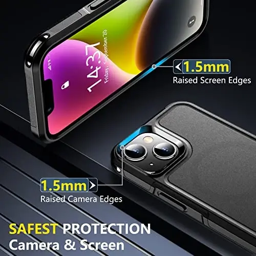 SPIDERCASE for iPhone 14 Case/iPhone 15 Case, Magnetic [15 FT Military Grade Drop Protection][Non-Slip] 2 Pack [Tempered Glass Screen Protectors+Camera Lens Protectors] Shockproof Case, Black - 5
