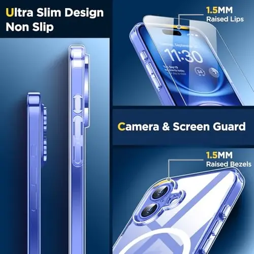 SPIDERCASE for iPhone 16 Plus Case, [Military-Grade Drop Tested] with 2 Pcs Tempered Glass Screen Protector [Full Camera Protection] [Not Yellowing] Slim Case for iPhone 16 Plus 6.7’’,Clear - 5