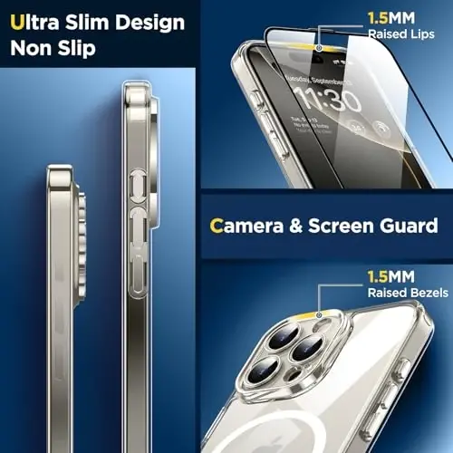 SPIDERCASE for iPhone 16 Pro Case, [Military-Grade Drop Tested] 2+Full Coverage Tempered Glass Screen Protector [Full Camera Protection] [Not Yellowing] Slim Case for iPhone 16 Pro 6.3’’, Clear - 6