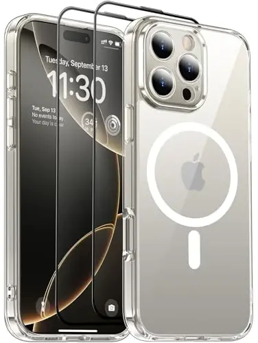 SPIDERCASE for iPhone 16 Pro Case, [Military-Grade Drop Tested] 2+Full Coverage Tempered Glass Screen Protector [Full Camera Protection] [Not Yellowing] Slim Case for iPhone 16 Pro 6.3’’, Clear 