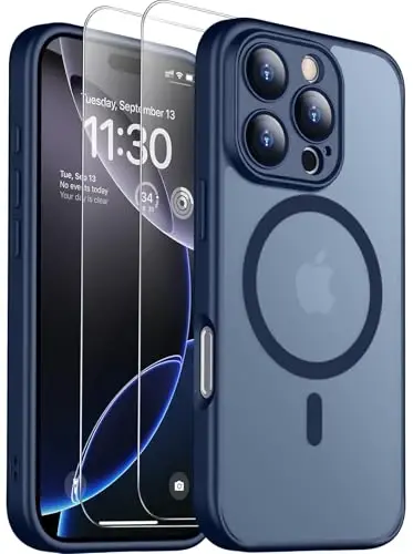 SPIDERCASE Designed for iPhone 16 Case, Magnetic Translucent [2+Full Coverage Tempered Glass Screen Protector] [Full Camera Protection] Anti-Fingerprint Anti-Scratch for iPhone 16 6.1”, Blue - SPIDERCASE