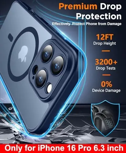 SPIDERCASE Only for iPhone 16 Pro Case, Magnetic Phone Case Just Compatible with iPhone 16 Pro 6.3”, Blue/Clear - 3