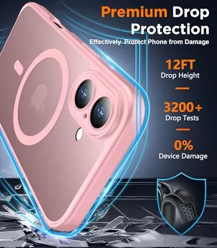 SPIDERCASE Designed for iPhone 16 Case, Magnetic Translucent [2+Full Coverage Tempered Glass Screen Protector] [Full Camera Protection] Anti-Fingerprint Anti-Scratch for iPhone 16 6.1”, Pink - 3