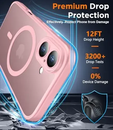 SPIDERCASE Designed for iPhone 16 Case, Magnetic Translucent [2+Full Coverage Tempered Glass Screen Protector] [Full Camera Protection] Anti-Fingerprint Anti-Scratch for iPhone 16 6.1”, Pink - 3