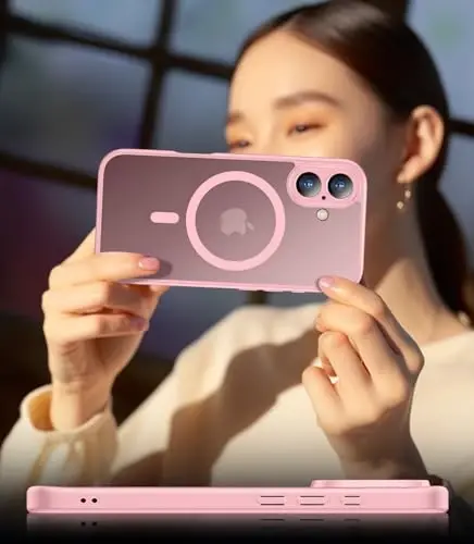 SPIDERCASE Designed for iPhone 16 Case, Magnetic Translucent [2+Full Coverage Tempered Glass Screen Protector] [Full Camera Protection] Anti-Fingerprint Anti-Scratch for iPhone 16 6.1”, Pink - 7