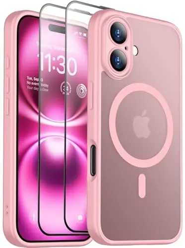 SPIDERCASE iPhone 16 Kılıfı için Tasarlandı, Manyetik Yarı Saydam [2+Tam Kapsama Temperli Cam Ekran Koruyucu] [Tam Kamera Koruması] Parmak İzi Önleyici Çizilmez iPhone 16 6.1”, Pembe - 1