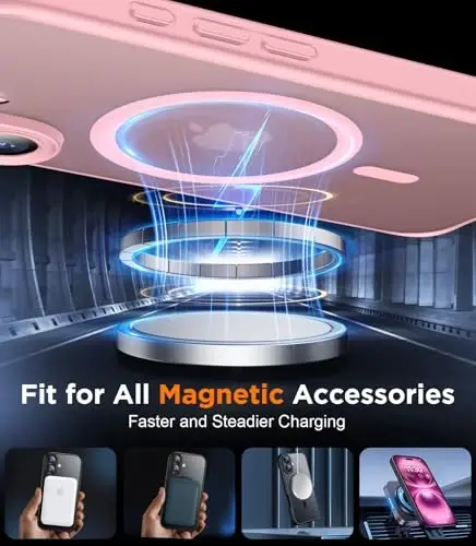 SPIDERCASE iPhone 16 Kılıfı için Tasarlandı, Manyetik Yarı Saydam [2+Tam Kapsama Temperli Cam Ekran Koruyucu] [Tam Kamera Koruması] Parmak İzi Önleyici Çizilmez iPhone 16 6.1”, Pembe - 5
