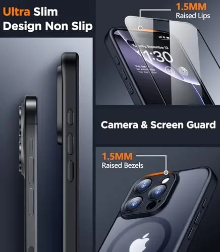 SPIDERCASE Designed for iPhone 16 Case, Magnetic Translucent [2+Full Coverage Tempered Glass Screen Protector] [Full Camera Protection] Anti-Fingerprint Anti-Scratch for iPhone 16 6.1”, Black - 4