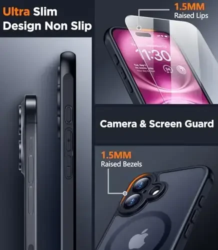 SPIDERCASE Designed for iPhone 16 Case, Magnetic Translucent [2+Full Coverage Tempered Glass Screen Protector] [Full Camera Protection] Anti-Fingerprint Anti-Scratch for iPhone 16 6.1”, Black - 4